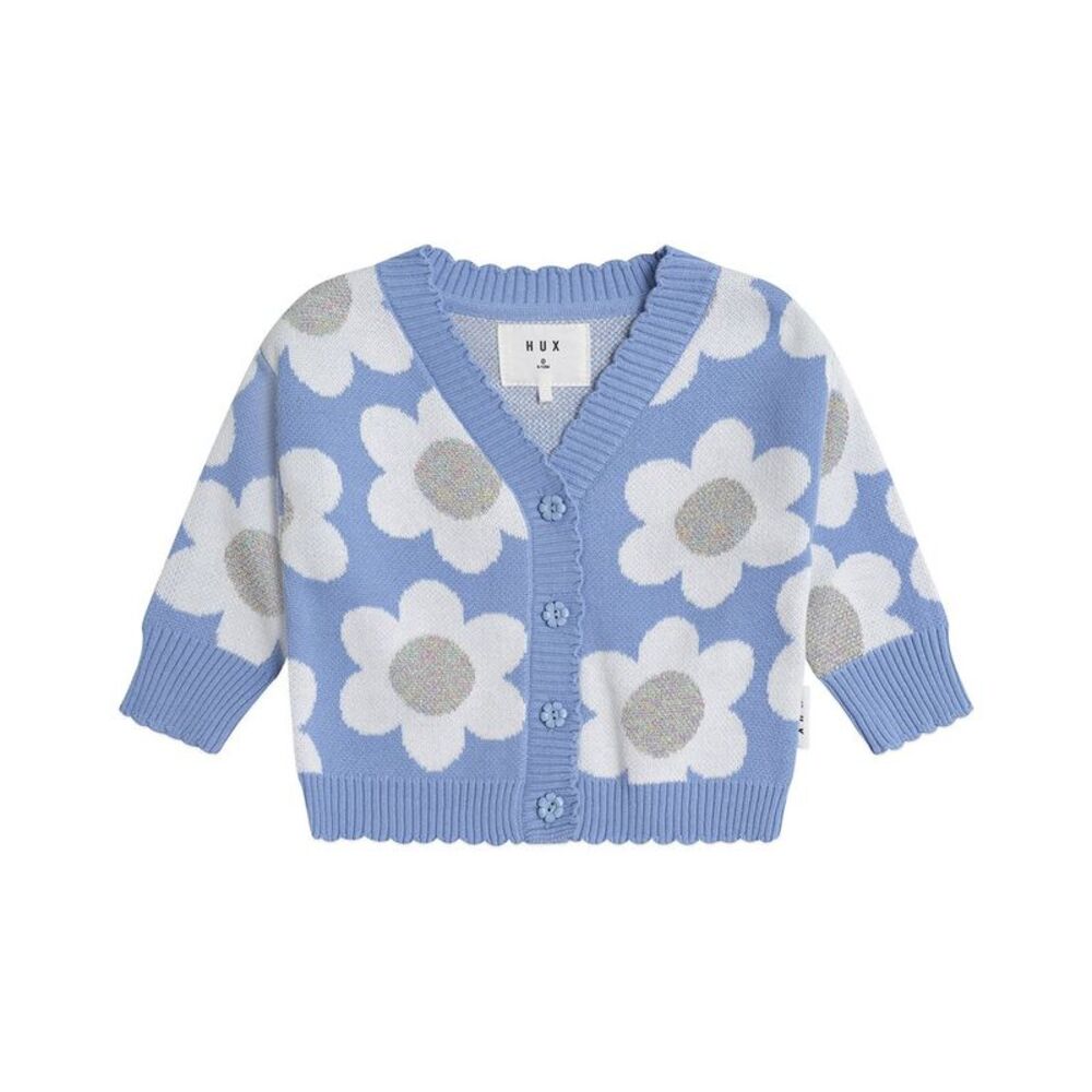 Huxbaby Girls  Daisy Scalloped Knit Cardigan, Blue